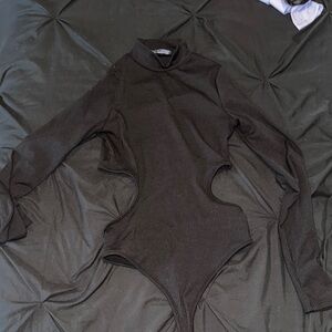 Black Long Sleeve Cutout Bodysuit